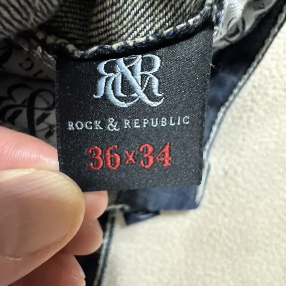 Rock and Republic Jeans Men's Size 36x34 Straight Leg Dark Wash Rebellion R5101